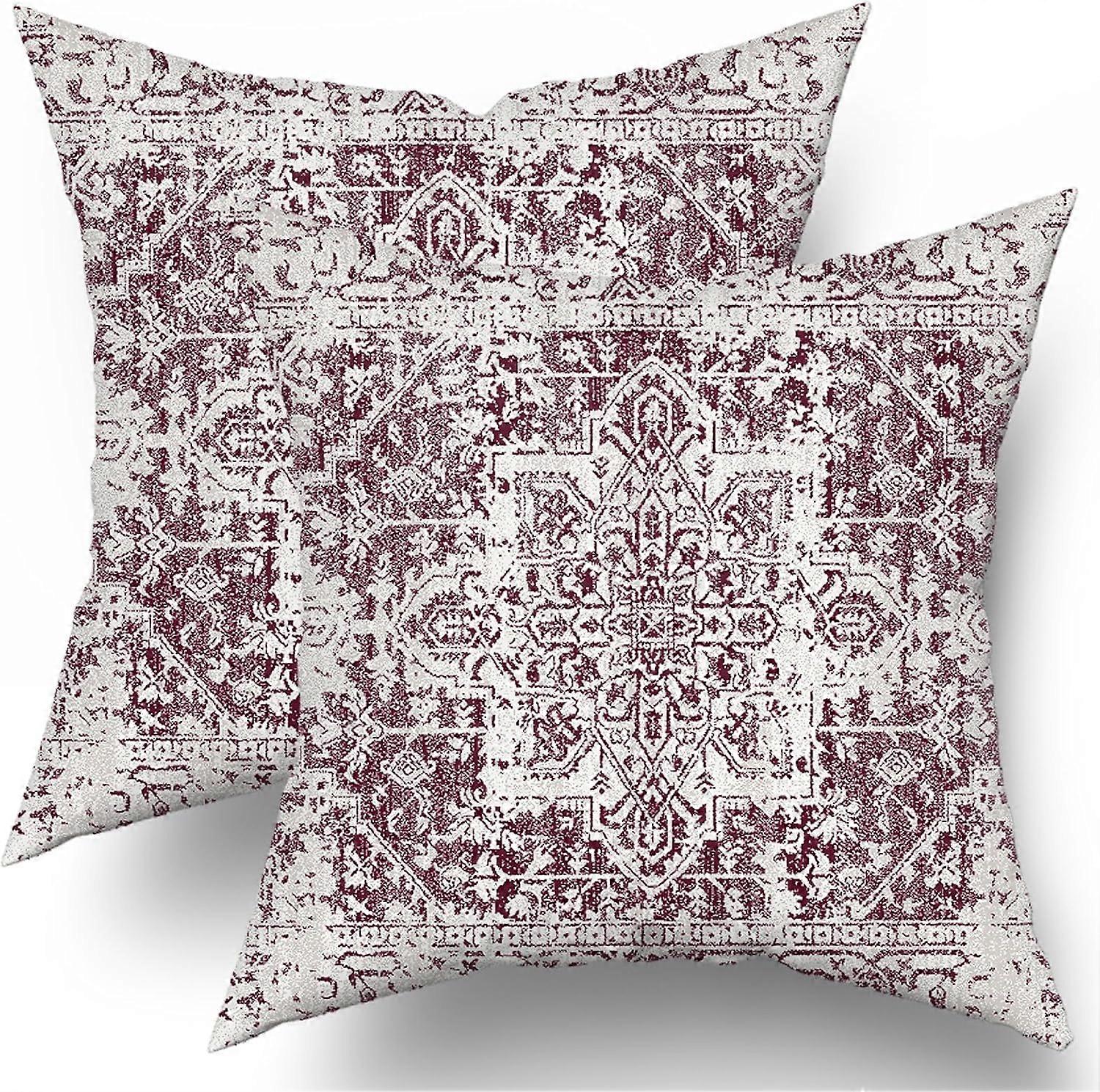 Burgundy Red Gray Ethnic Boho Throw Pillow Covers 20X20 Inch Set of 2 Bohemian Carpet Pattern Vintage Pillow Cases Grey Floral Pillow Cover Farmhouse