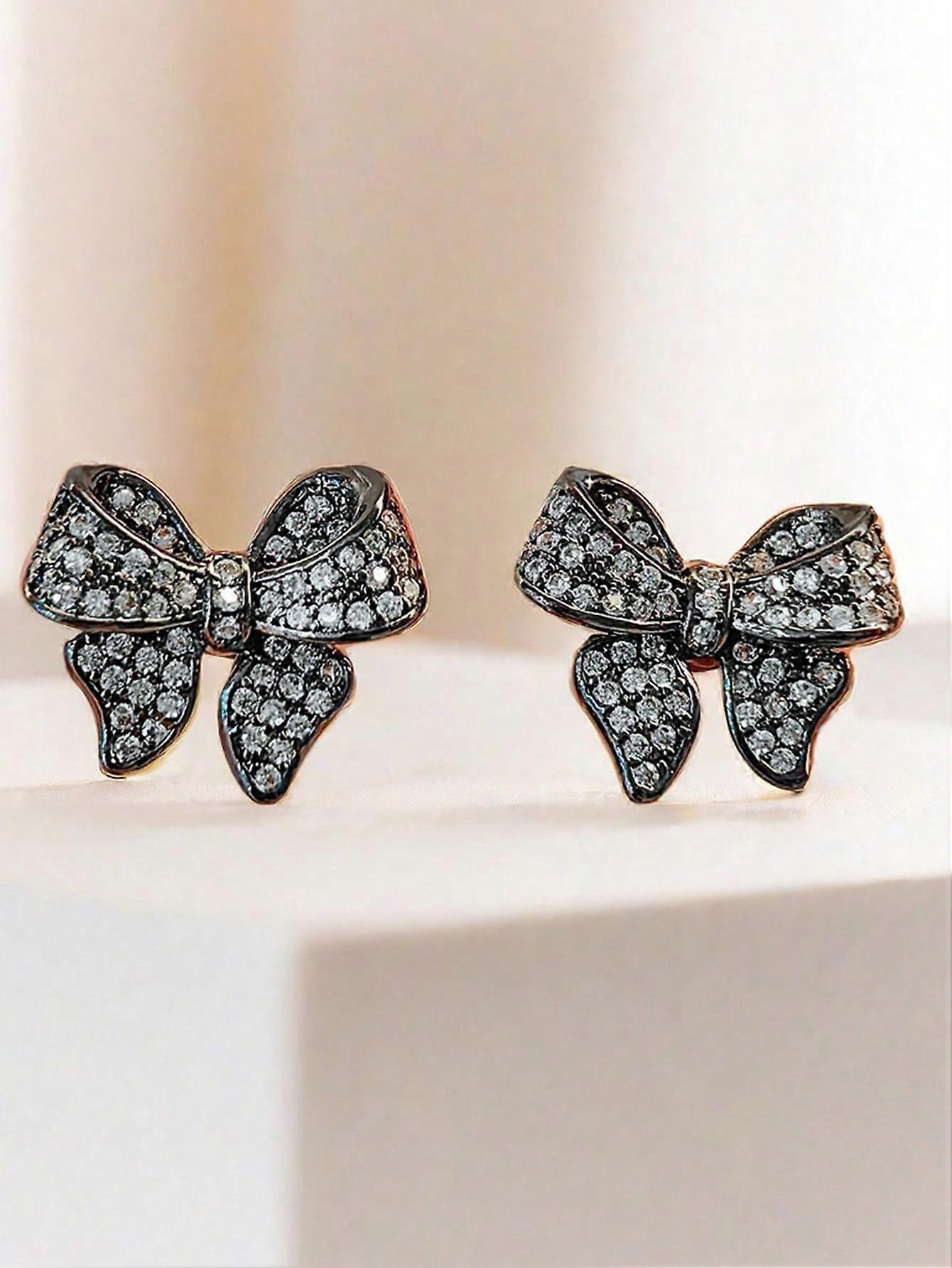 1 par koppar inläggningar cubic zirconia bowknot örhängen