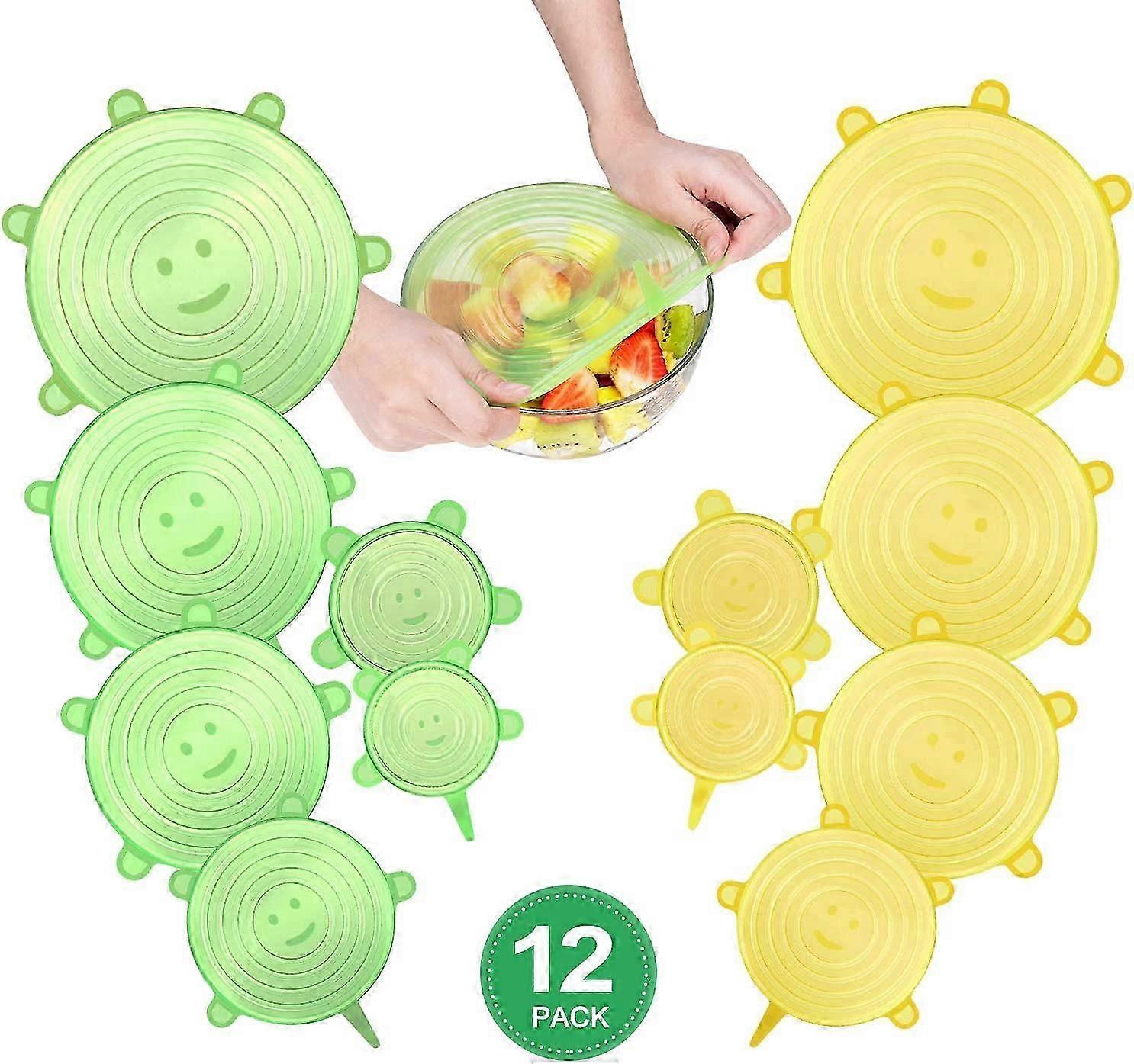Paquet de 12 couvercles en silicone extensibles, sans BPA, réutilisables pour divers contenants, lavables au lave-vaisselle
