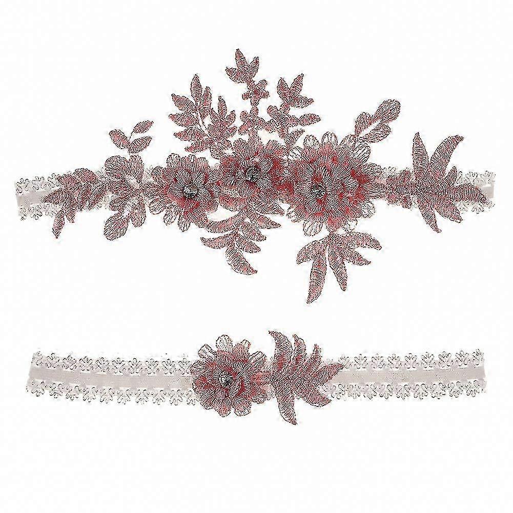 2 قطع الرباط الزفاف مجموعة الرباط الزفاف الرباط تمتد الرباط الأزهار للعروس الزرقاء و Whi Tw