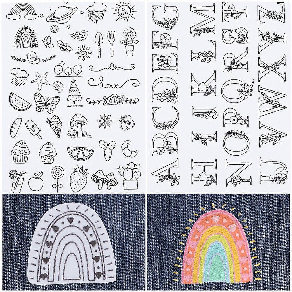 66Pcs A-Z Letters Flowers Mushroom Water Soluble Embroidery Patterns Stabilizers Hand Sewing Stick and Stitch Transfers Fabric Wash Away Pre-Printed S