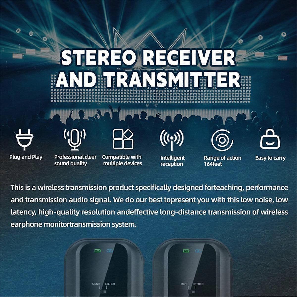 Wireless UHF Earphone Monitor System Rechargeable Transmitter & Receiver for Studio, Band Rehearsal