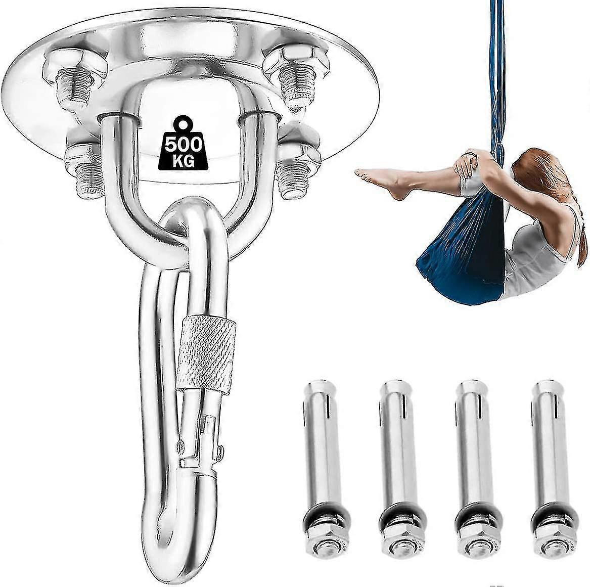 خطاف سقف، خطاف تثبيت على الحائط لتعليق الأرجوحة، واليوغا، وكرسي التعليق وكيس الملاكمة، مجموعة تعليق مدرب من الفولاذ المقاوم للصدأ بسعة 500 كجم مع Ca