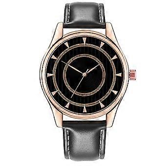 Fashionable Men PU Strap Watch Round Dial Analog Display Quartz Wristwatch(black)