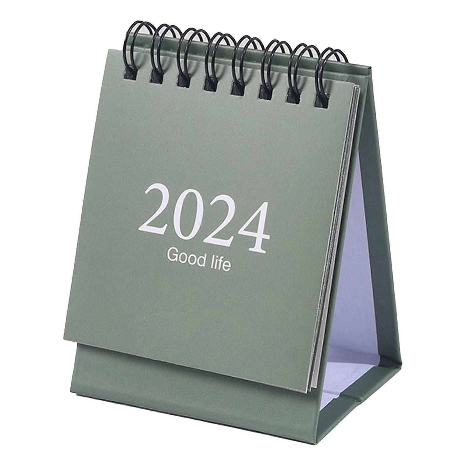 2024 Mini Calendar Double Wire Coil Calendar Desktop Daily Planner for Home and Office Planning 105x75mm Light Green