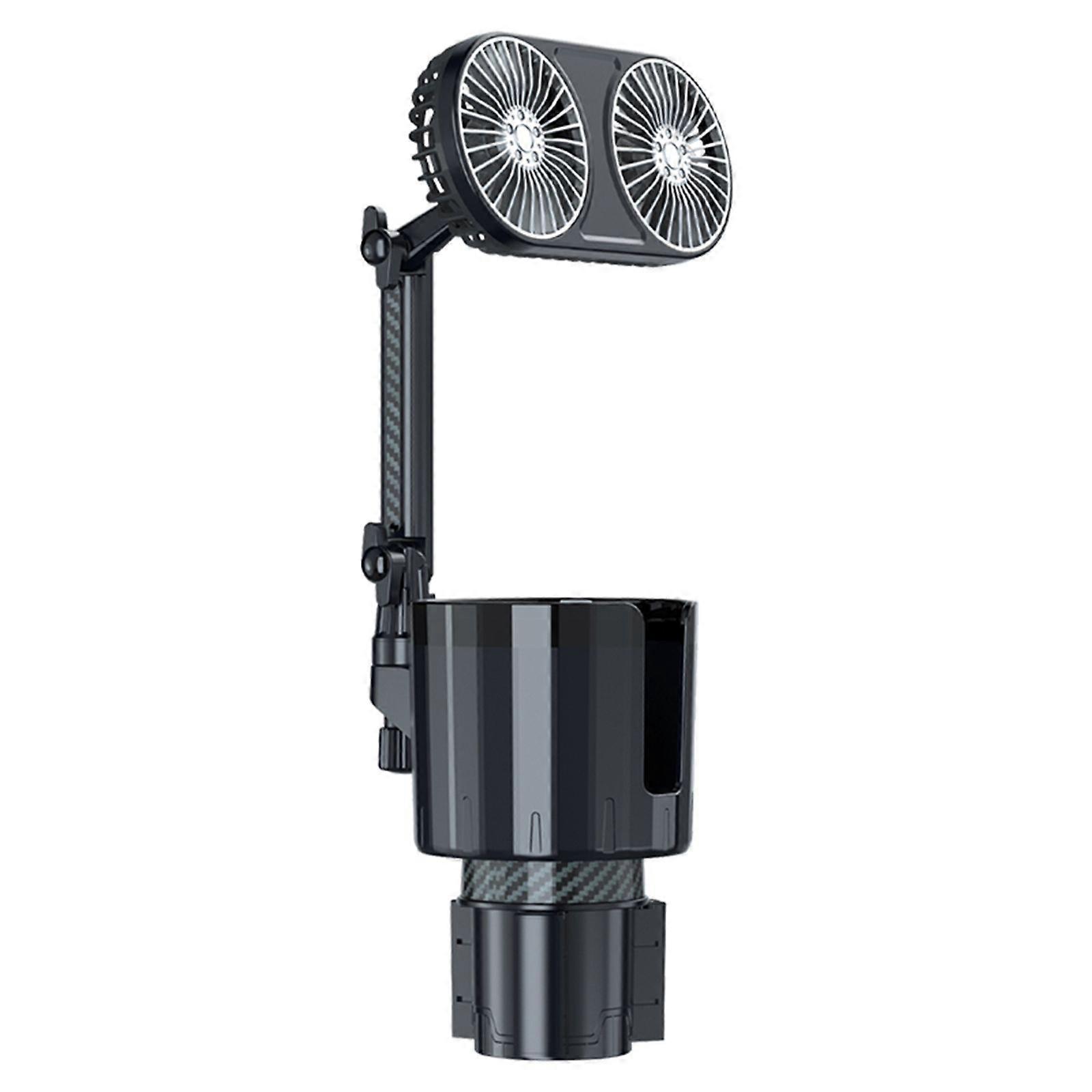 Car Fan Cup Holder with 3 Speeds Colorful Lights, 12V/ 24V 360 Degree Rotatable USB Powered Vehicle Cooling Fan for SUV, RV, Truck (Dual Head)
