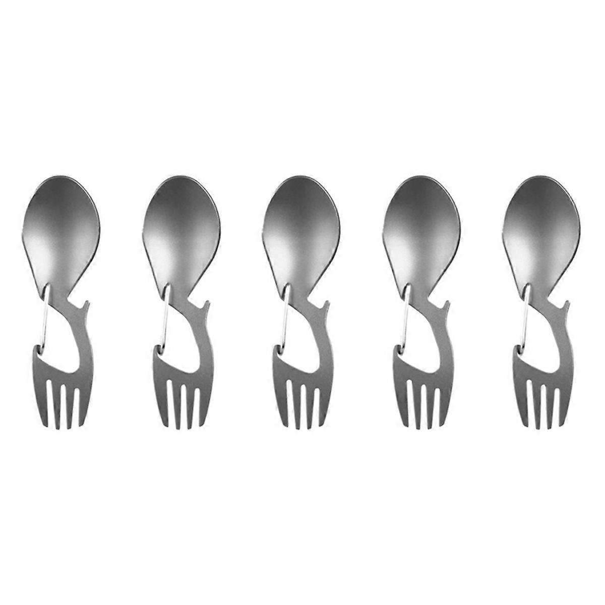 5X 3 in 1 Picnic Titanium Spoon Tableware Titanium Fork Ultralight Pure Titanium or Stainless Steel