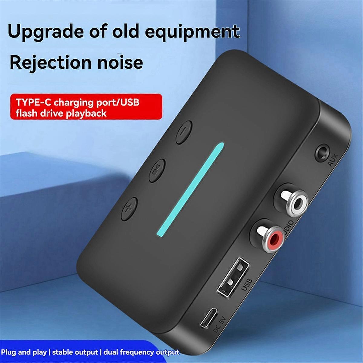 USB Bluetooth 5.3 Audio Receiver Adapter Wireless Stereo Music 3.5mm AUX R/L Support U-Disk Playback