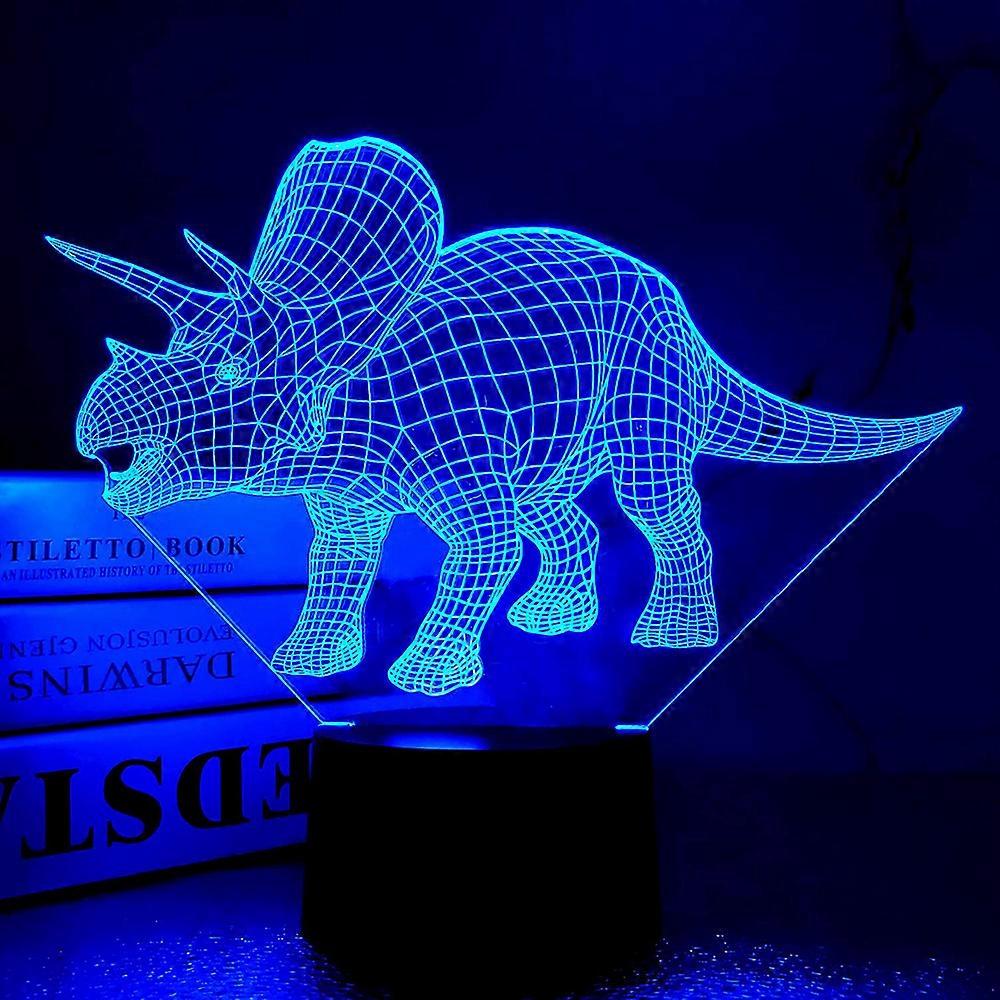 Dinosaur Table Lamp LED Night Light 3D Illusion Triceratops Touch Function 7 Colors USB Powered Art Deco Triceraptor