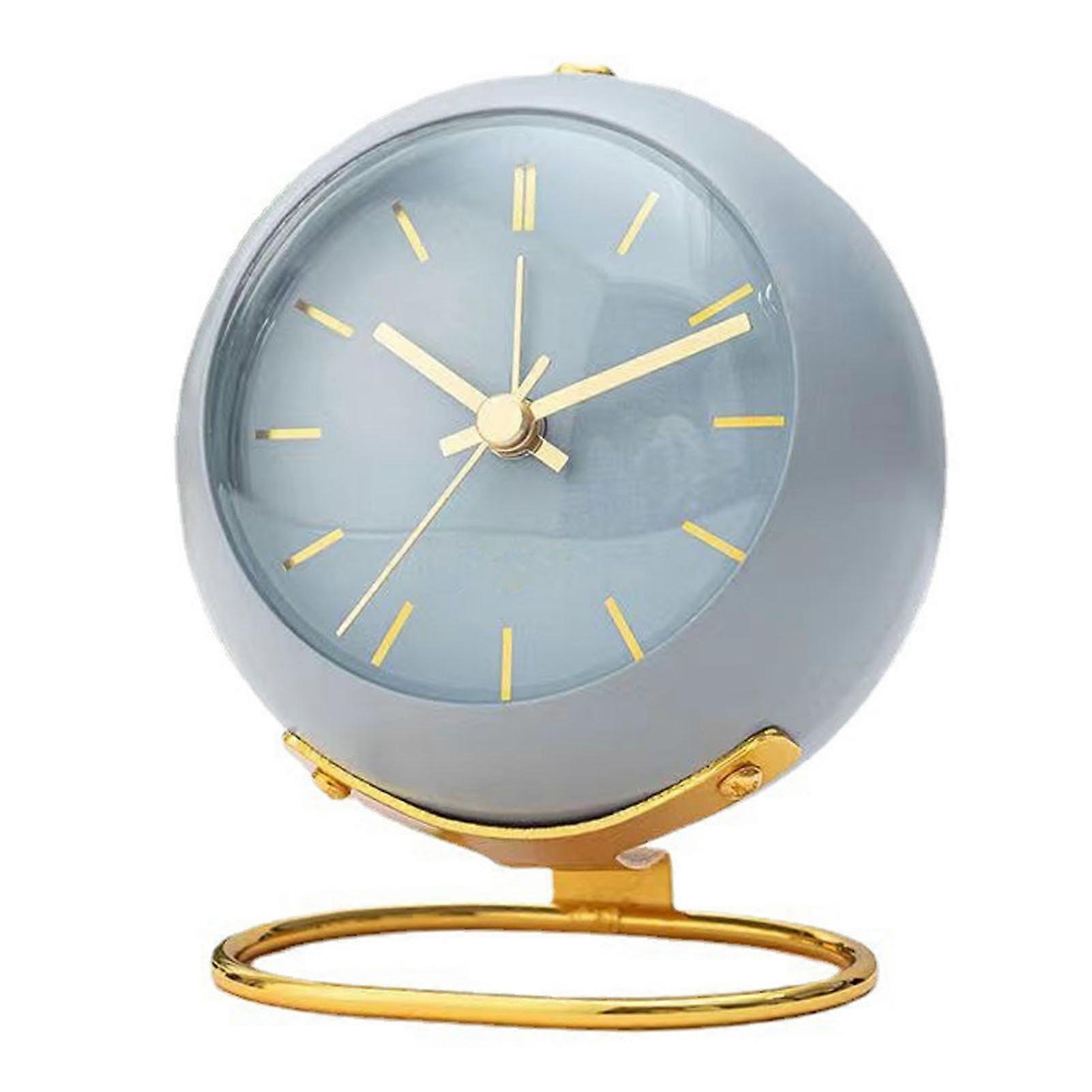 Desktop Alarm Clock Students Dormitory Mini Alarm Clock Ornaments Simple Metal Desktop Clock Blue