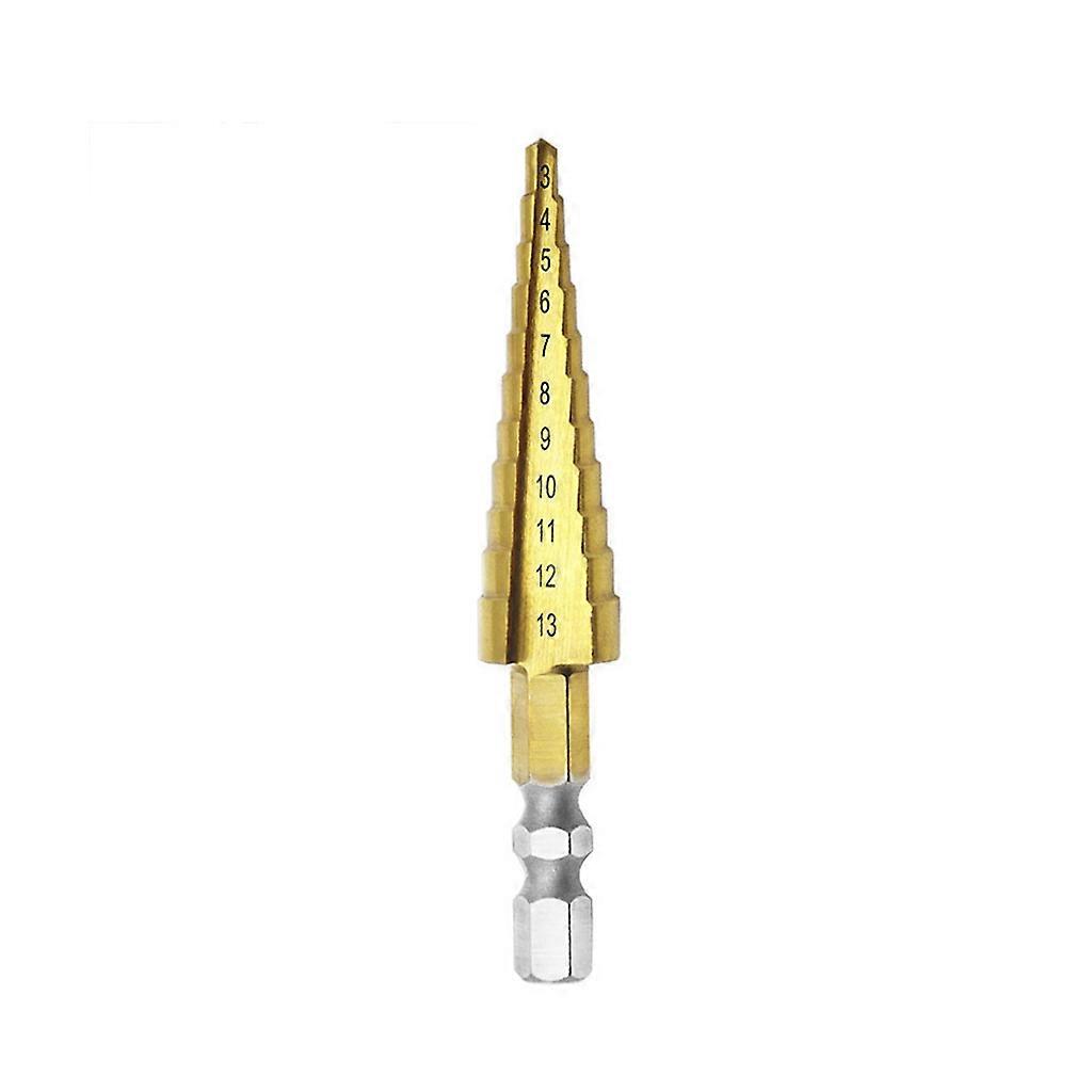 3-13mm HSS for Titanium Coated Step Drill Bit Cone Hex Shank Reaming Power Tools for Metal Wood Gold