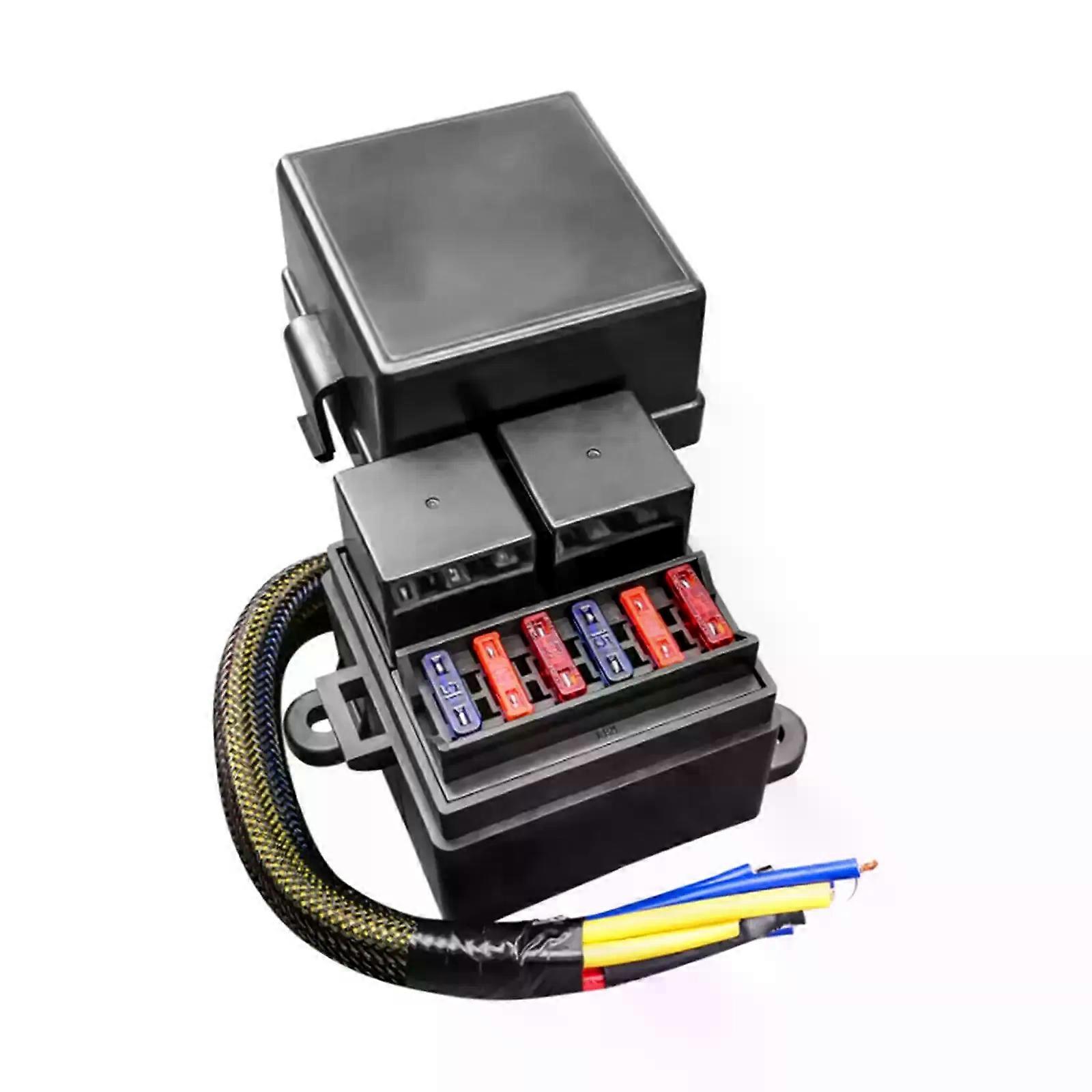 Fuse and Relay Box Waterproof Supplies 6 Fuse Slots Universal 2 Slots Relay Block 4 Pin for Boat Marine RV Automotive Trailer