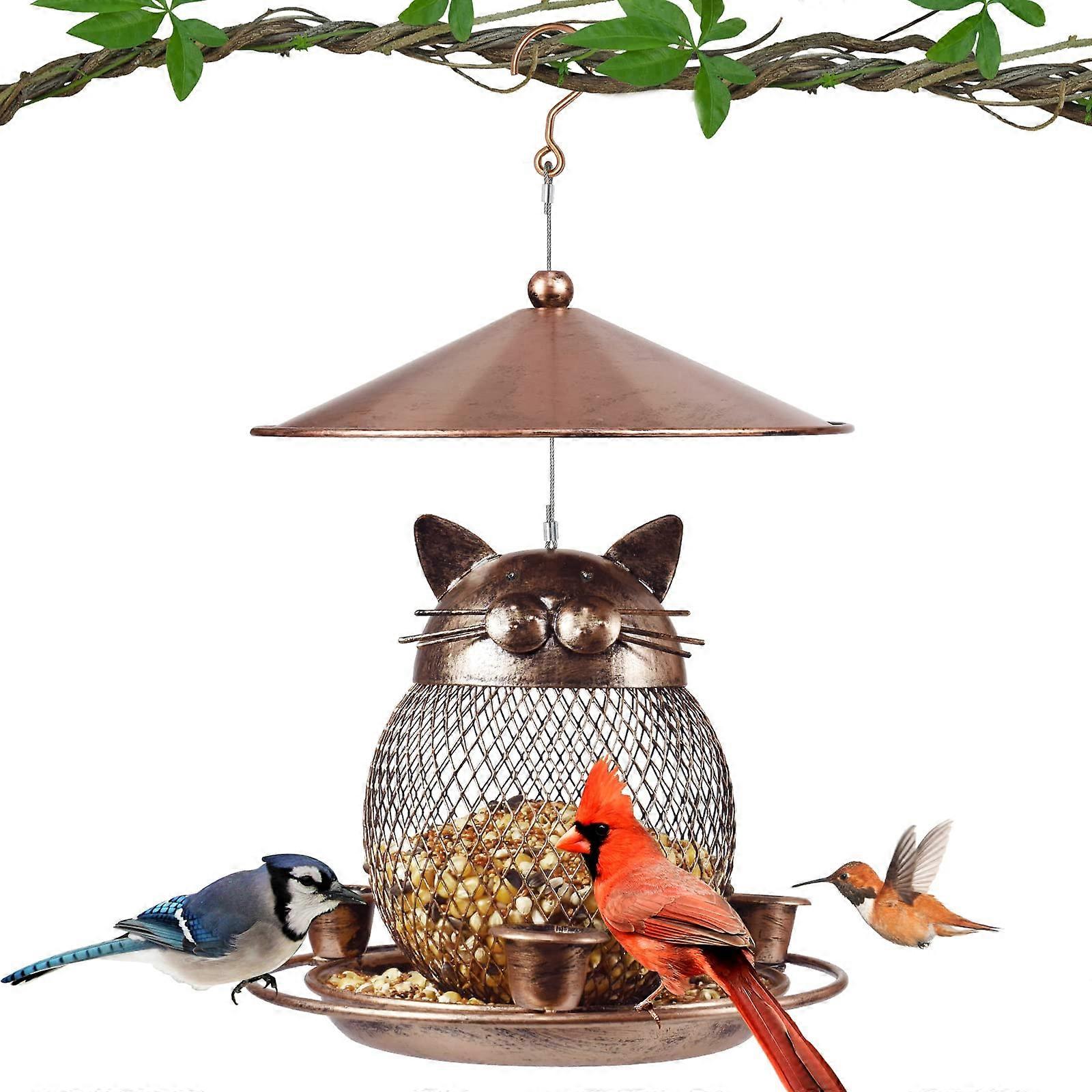 Squirrel-Proof Metal Bird Feeder Decoration for Outside Use, Hanging Cat Design for Garden and Courtyard