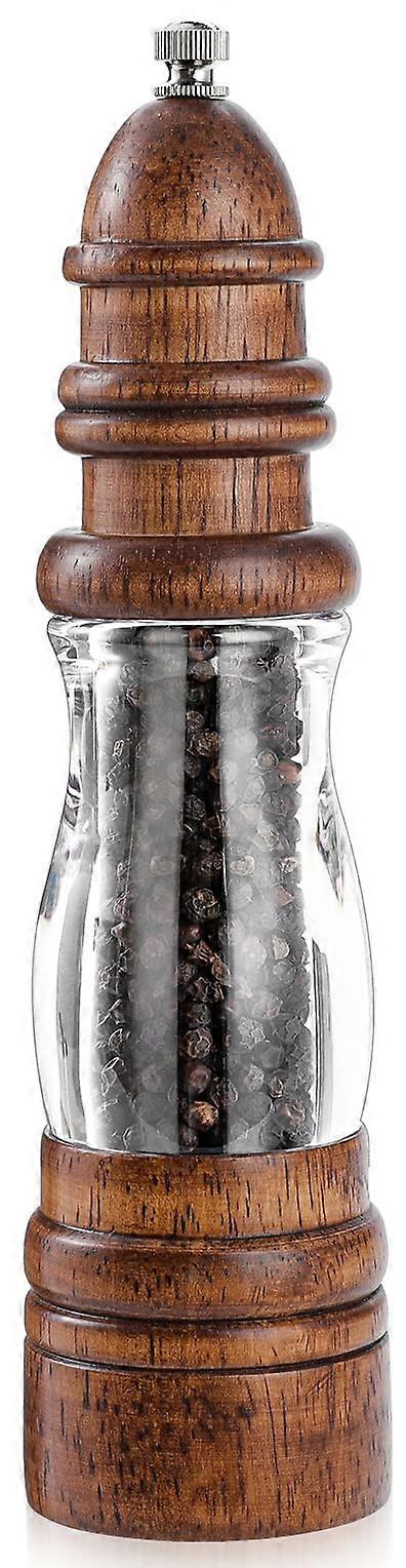 Wooden Pepper Grinder and Salt and Pepper Grinders Set With Visible Window, Manual, Adjustable Fine to Coarse, 8.6-Inch