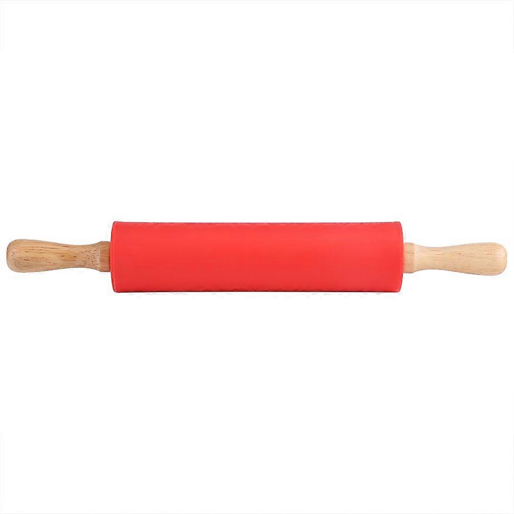 30cm Silicone Rolling Pin with Wooden Handle for Baking