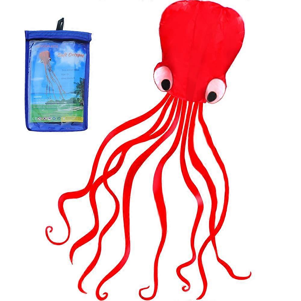 Octopus Kite for Kids & Adults, Easy to Fly Large Comet Kite, Long Tail Design for Outdoor Play, Red