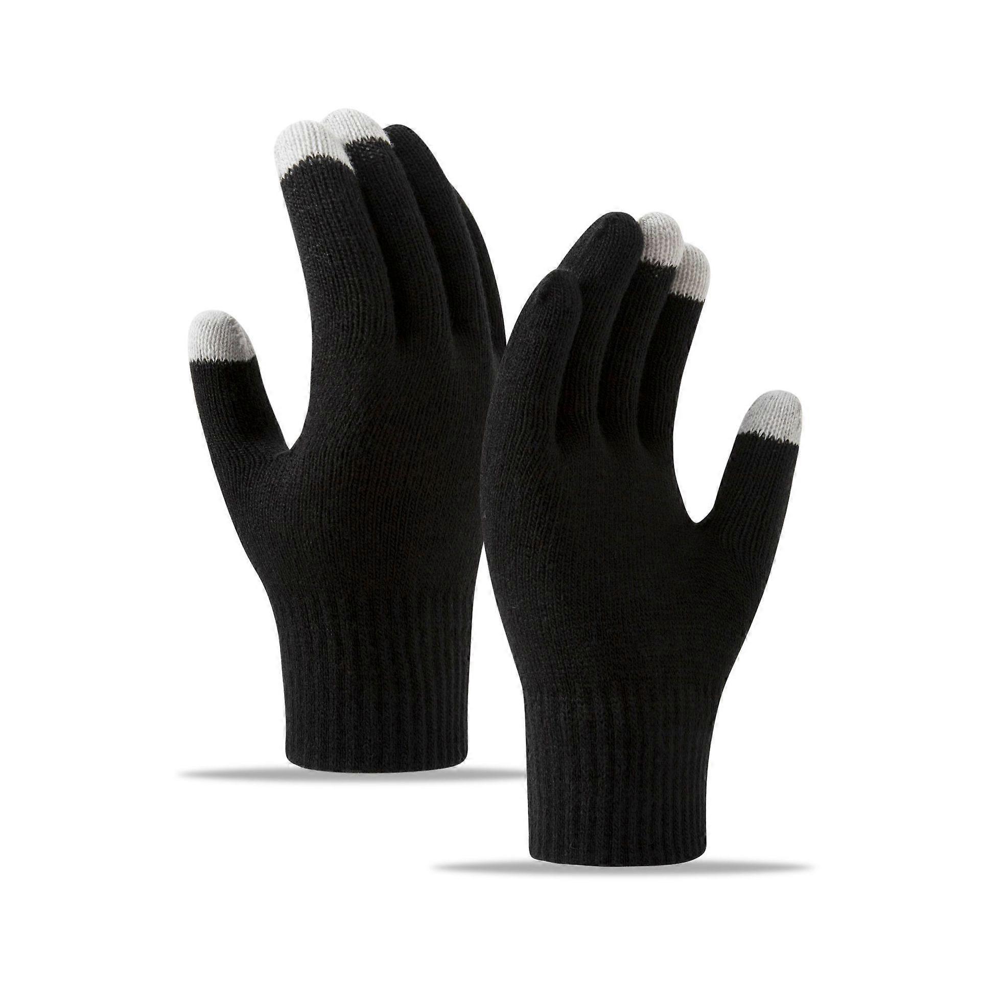 Winter Gloves, Touch Screen Elastic Cuffs Texting Warm Gloves Touch Screen Thermal Fleece Fleece Lined Knitted Gloves (Black)