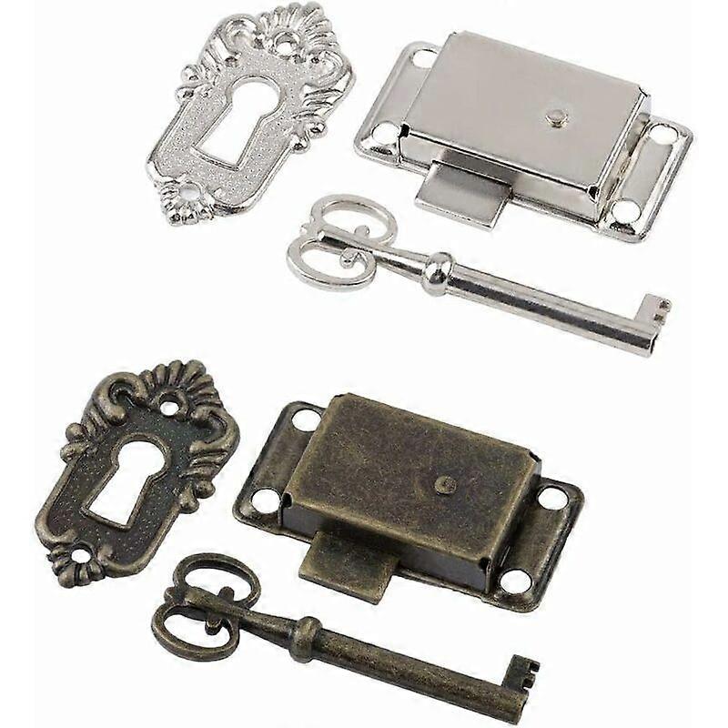 BR-Vie Set of 2 Recessed Cabinet Door Locks with Skeleton Keys, Easy Installation, 2 Colors