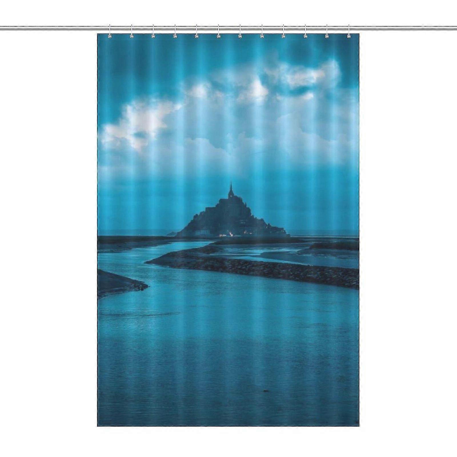 グレーウォータープリントシャワーカーテン