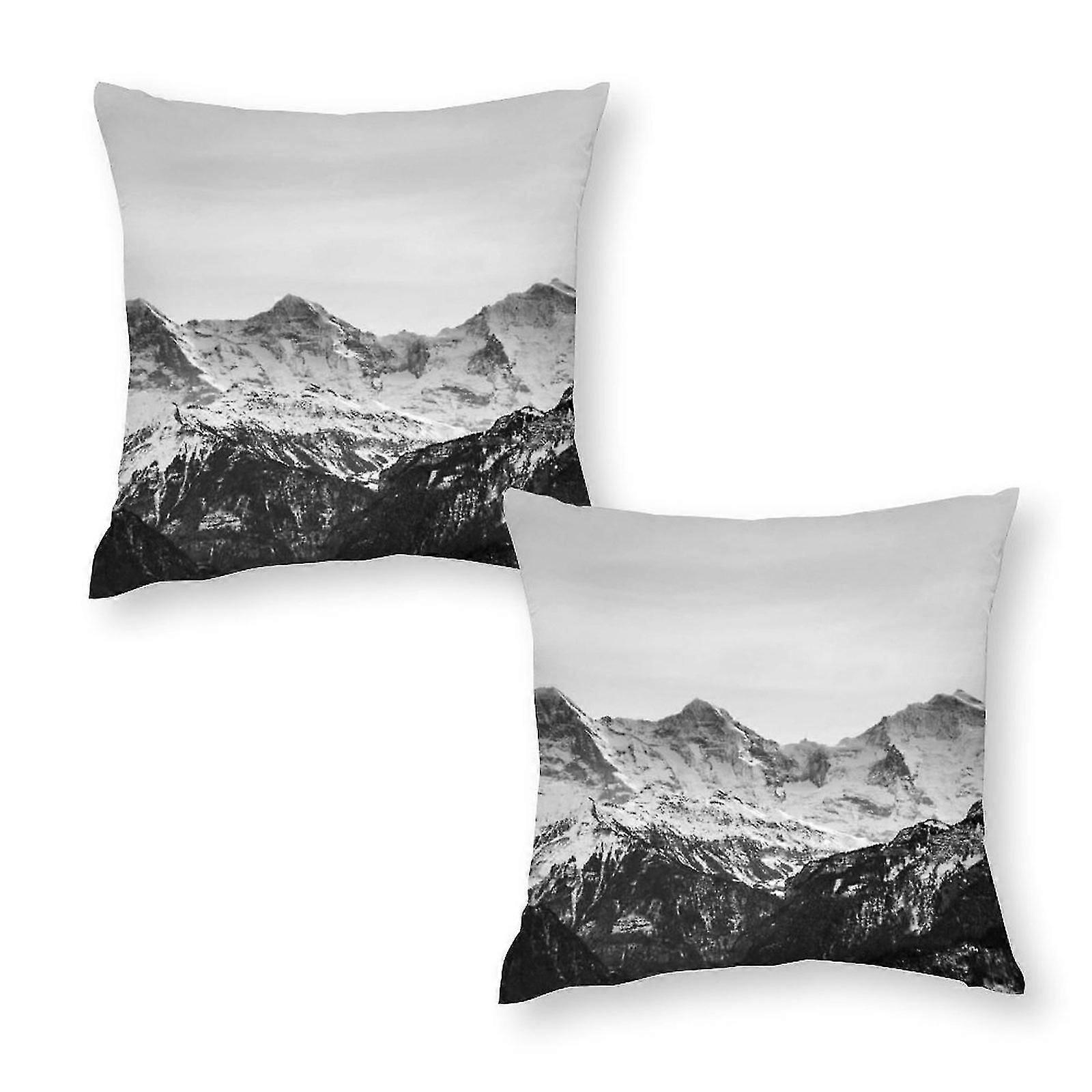 Set van 2 bergen met witte sneeuw kussensloop