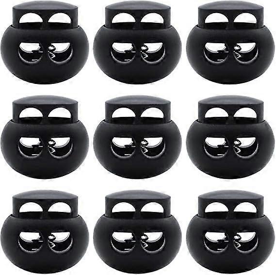 30 Pieces Plastic Spring Locks Cord Locks Spring Cord Ends Two Holes Oval Elastic Spring Toggle Stopper End for Drawstrings Black