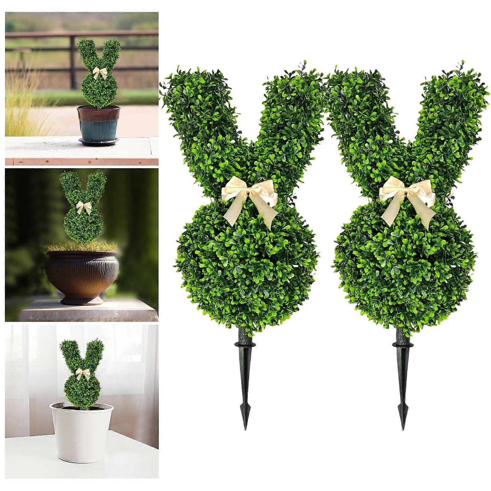 Green Rabbit-Shaped Potted Easter Bunny Insert, 27-Inch Artificial Topiary Tree for Spring Holiday Decor