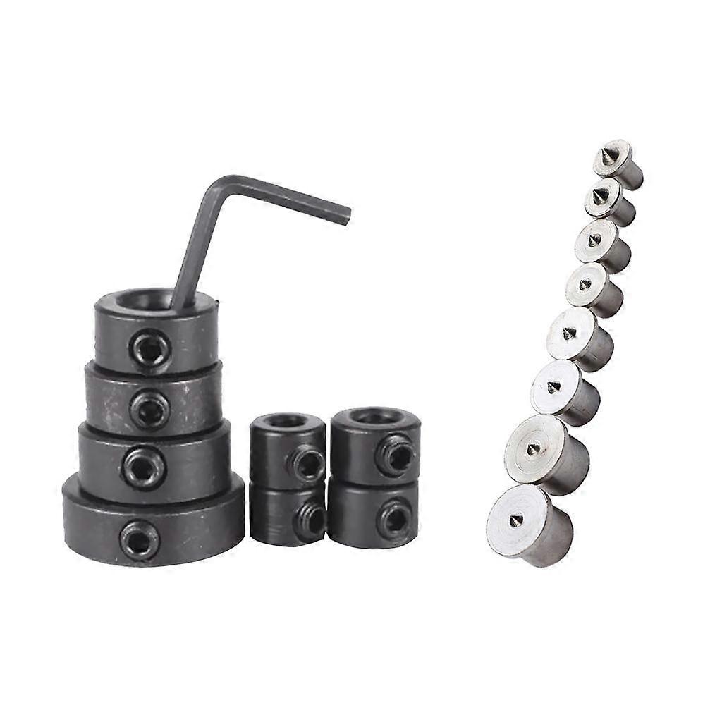 8x Depth Stop Collar Positioner with Hex Key + 8pcs Centered Drill Stud