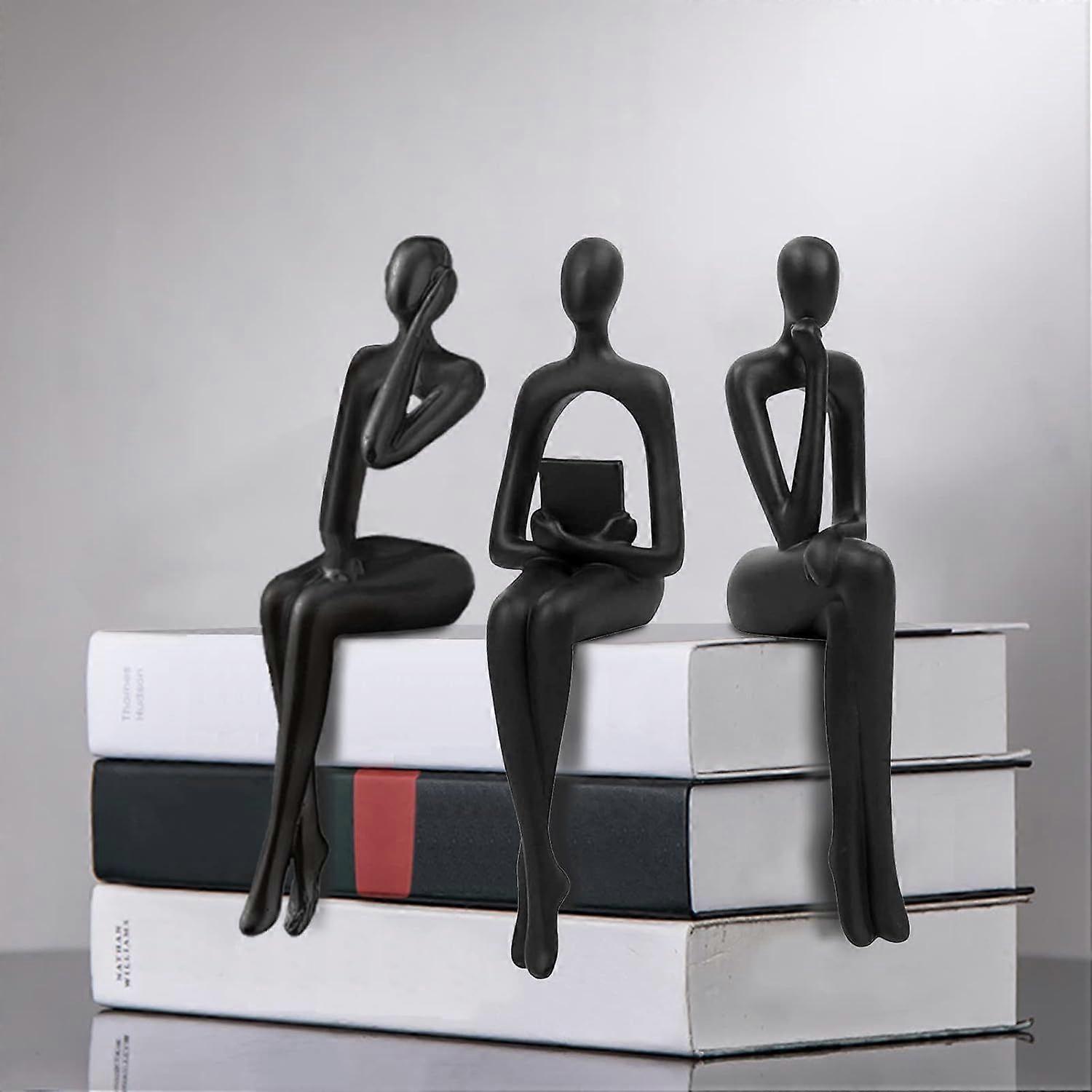 3Pcs Home Decor Gold Thinker Statues Resin Sculpture Accents, Modern Abstract Ornaments Bookshelf Collectible Figurines, Shelf Decorations for Living
