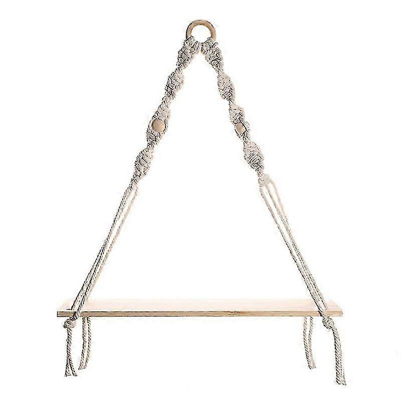 Macrame Wall Hanging Shelf - Boho Wood Wall Shelves with Wood Beads, Farmhouse Floating Shelf Rustic