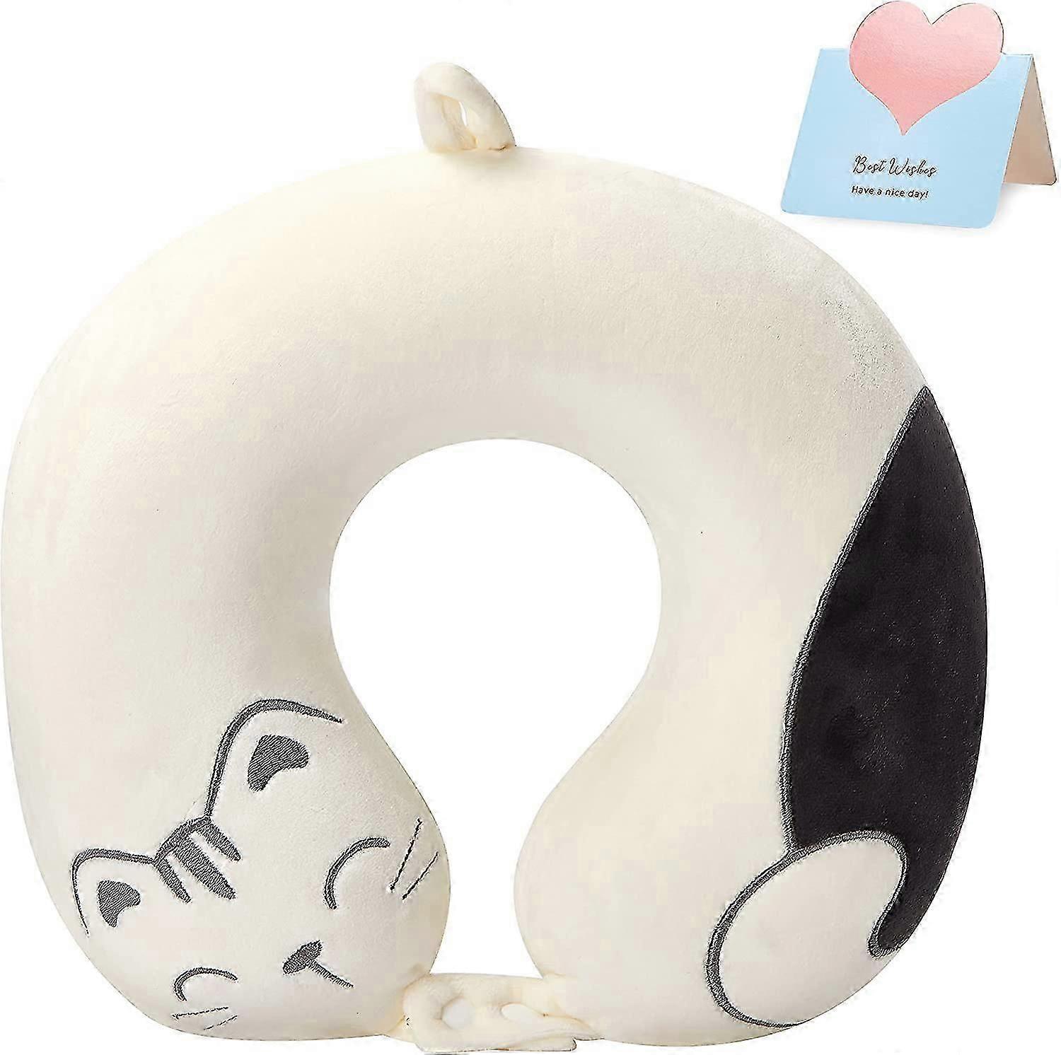 Cat Travel Pillow for Long Trip 100% Pure Memory Foam Adjustable Neck Pillow with Buckle (White )