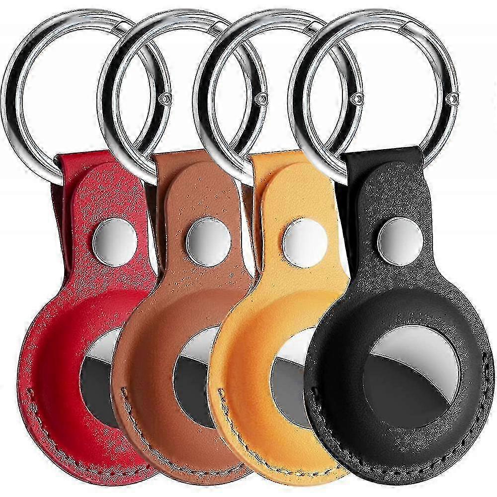 4パックエアタグケース、アップルエアタグカバー用PUレザーキーホルダー