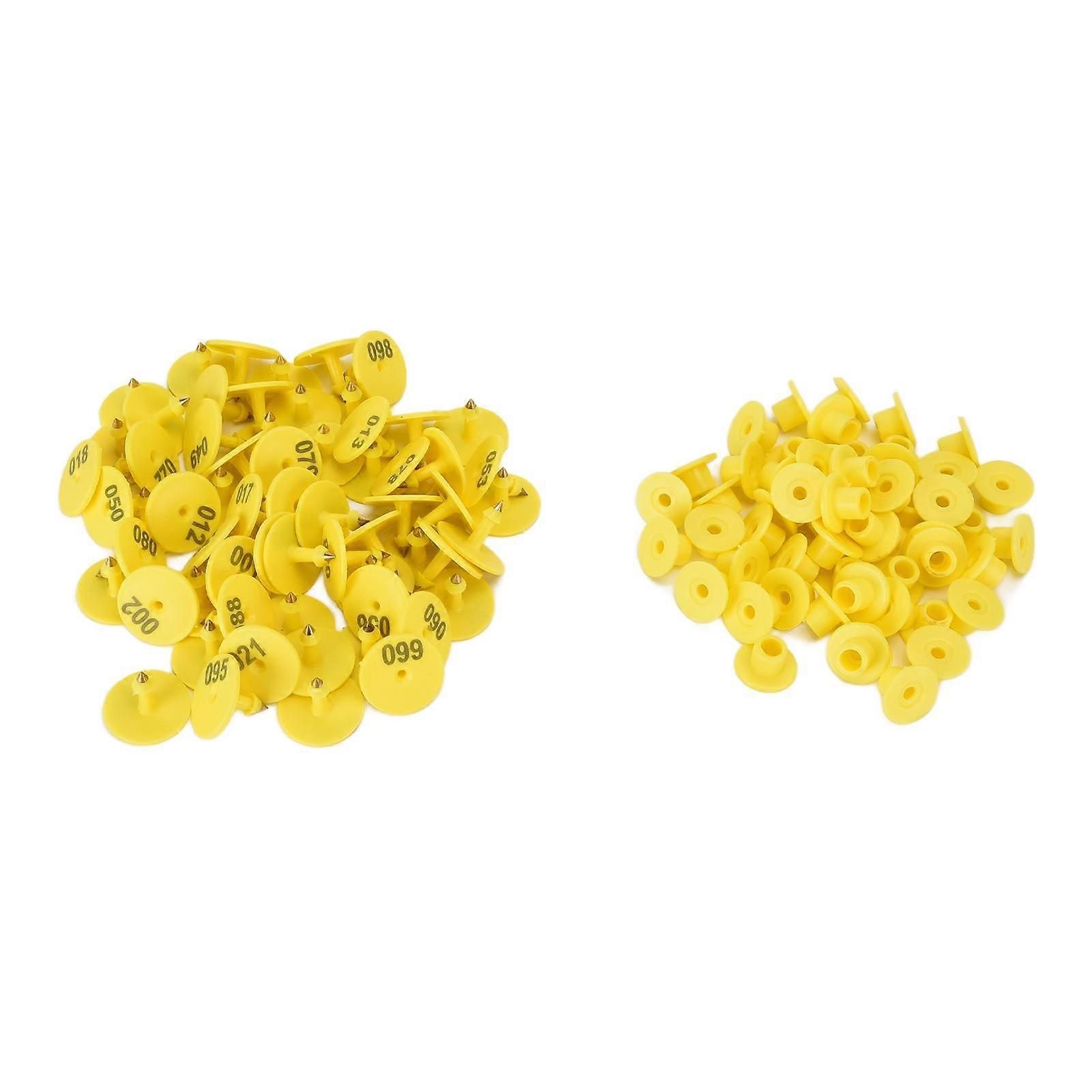 100pcs Livestock Ear Tag Anti Dropping Pig Round Ear Tag with Number for Foxes Pigs SheepsYellow