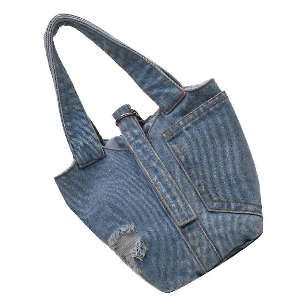 Women's Lightweight Denim Tote Bag with Handles, Vintage Style, Casual Travel & Daily Use, Comfortable Texture, Practical Capacity, Fashionable Blue