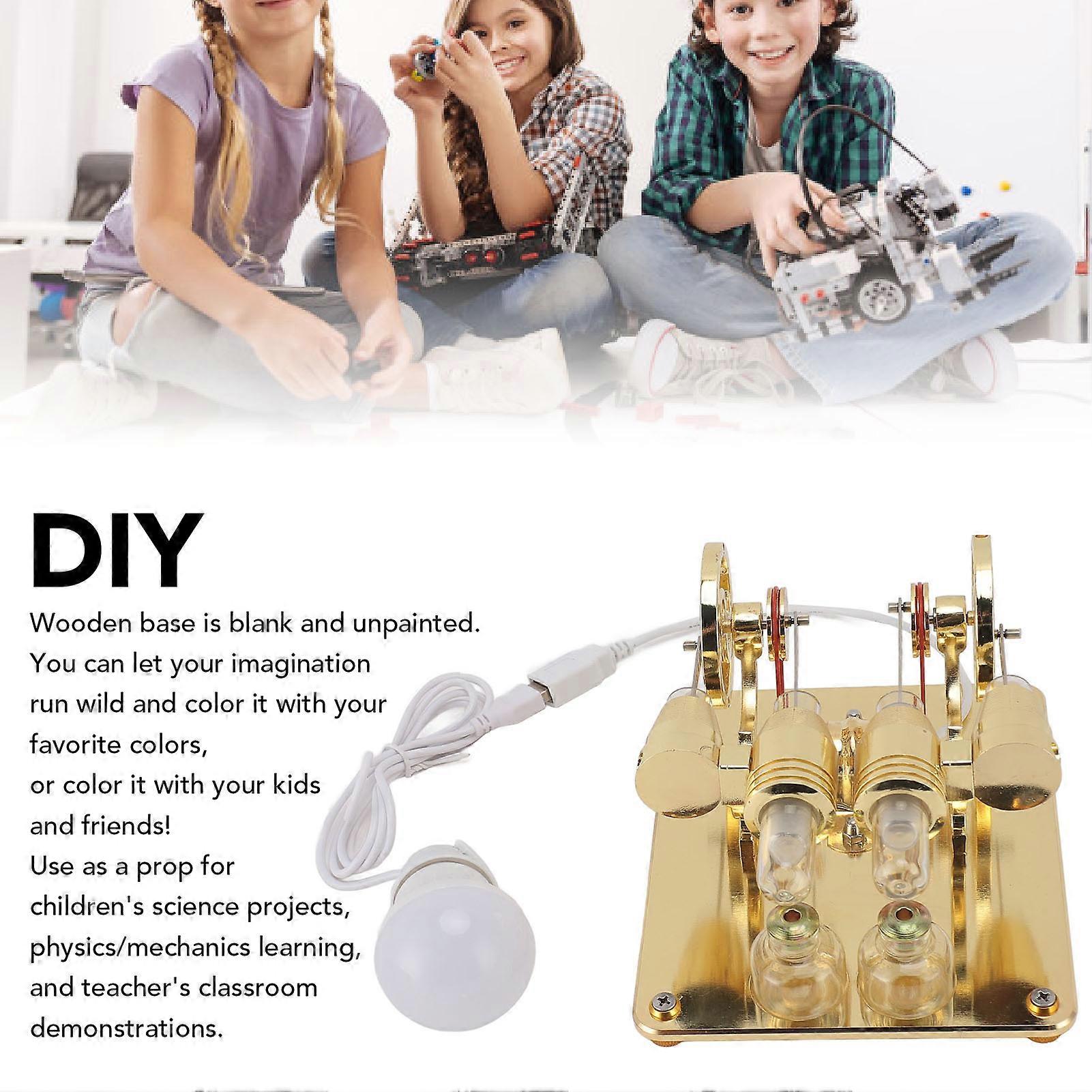 4 Cylinder Hot Air Stirling Engine DIY High Hardness LED Light Stirling ...