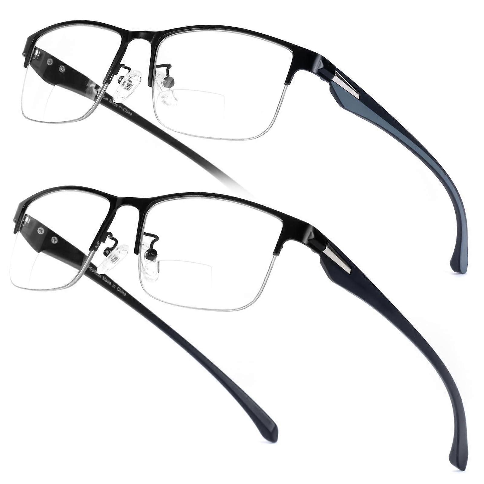 2 Pack Mens Premium Bifocal Reading Glasses, TR90 Temples Blue Light Blocking Computer Readers