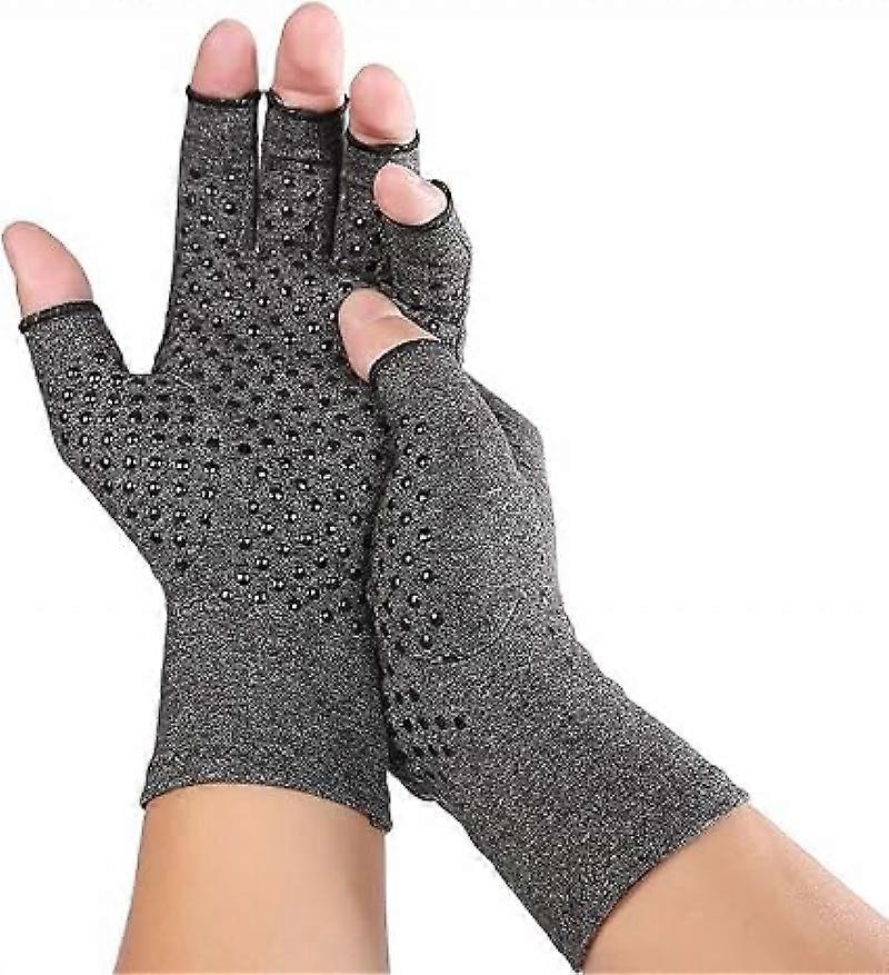 Gloves - Size L - Fingerless Gloves - Fingerless Gloves - Sports Gloves - Compression Gloves - Non-slip - Fingerless - Grey - Cotton, Polyester, Span