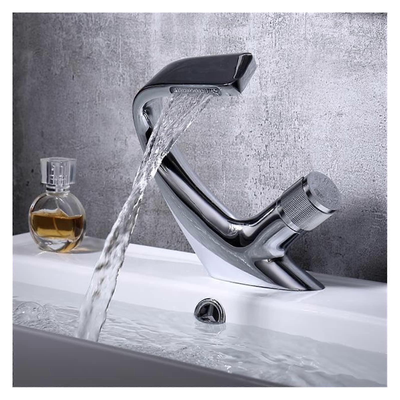 Luxus Becken Wasserhahn Messing Wasserfall Bad Armaturen Deckmontage Waschbecken Kran Kalt Warmwasser Mischbatterie Chrome