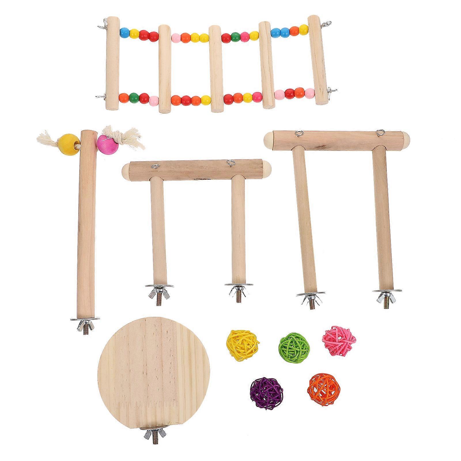 Bird Cage Chew Toys Parrot Funny Interactive Toy for Birds Climbing Ladder Bright Colors 1 Set of 8Pcs