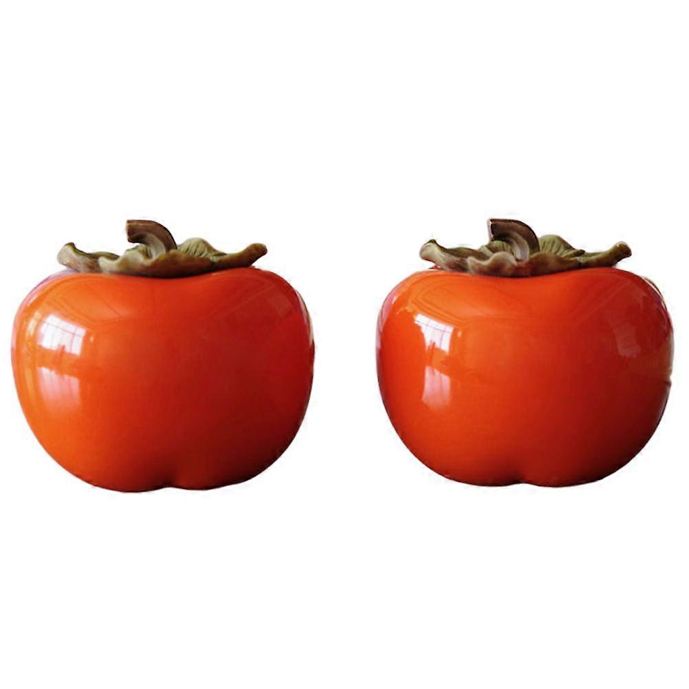 2pcs Kitchen Gift Packaging Persimmon Shaped Ceramic Storage Jar (Orange)