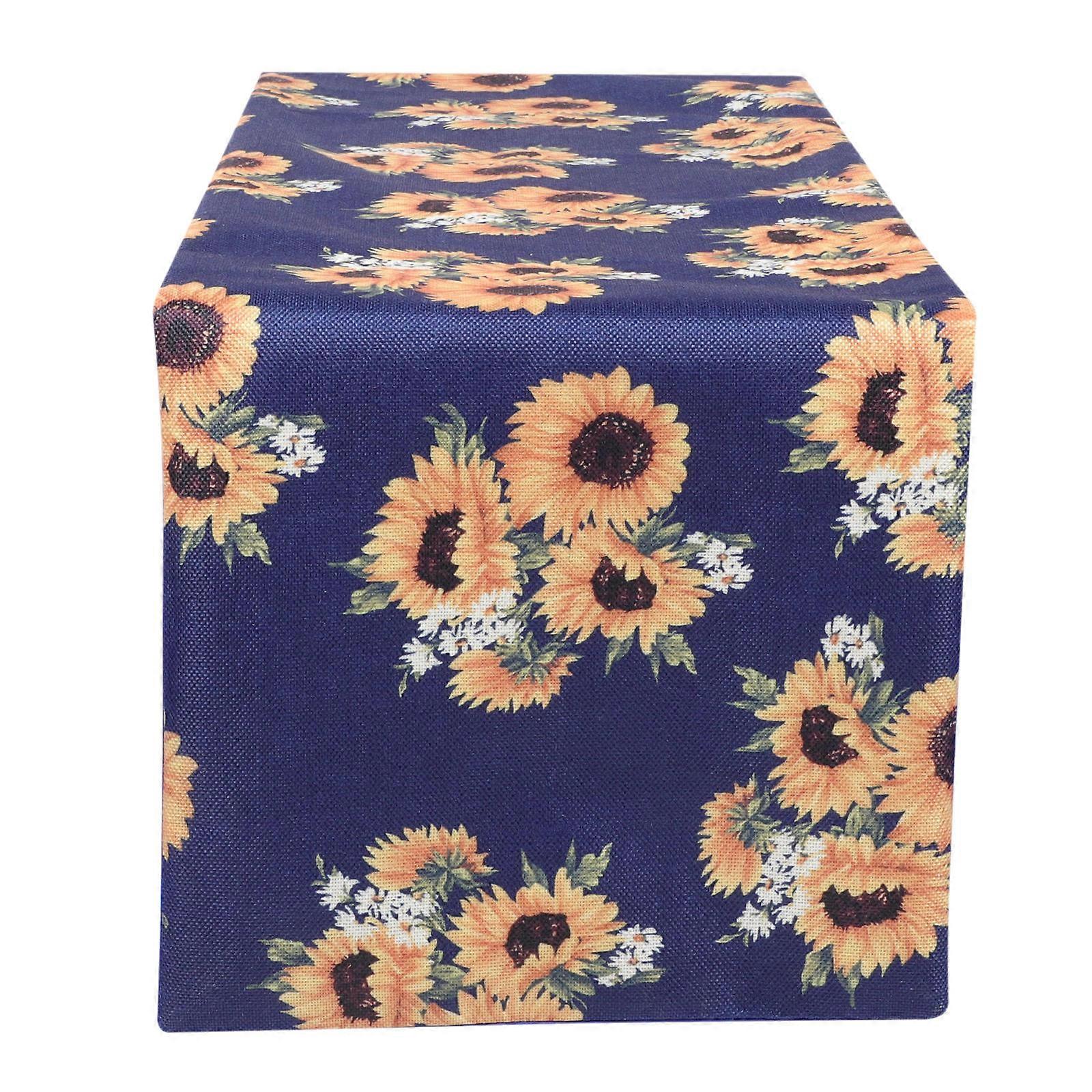 Table Runner Creative Sunflower Printed Dark Blue Summer Party Table Decoration Rectangular Simple and Chic 1Pack