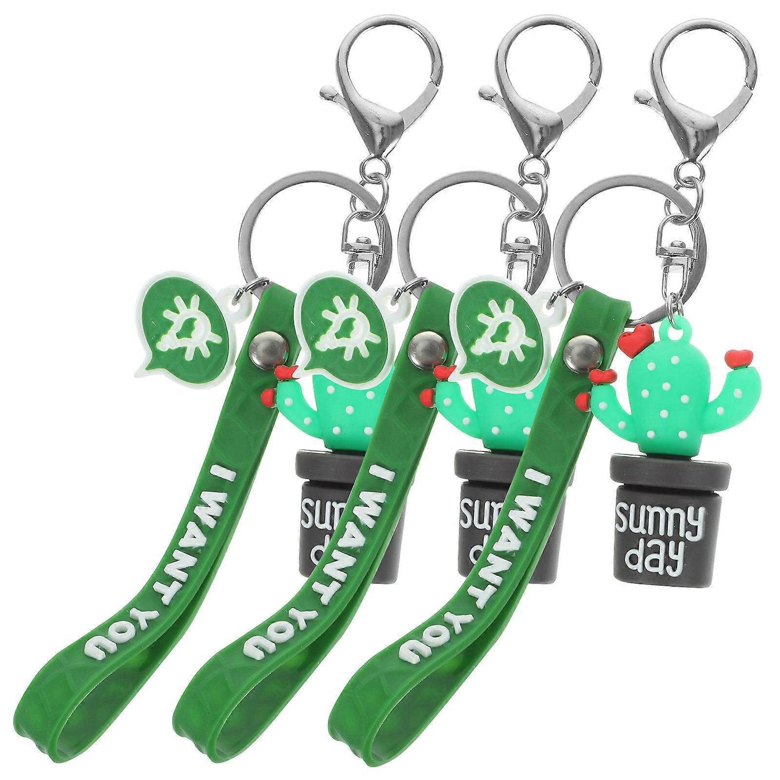 Cute Keyring Cactus Key Ring Silicone Keychain Decor 3Pack 16.5X4CM