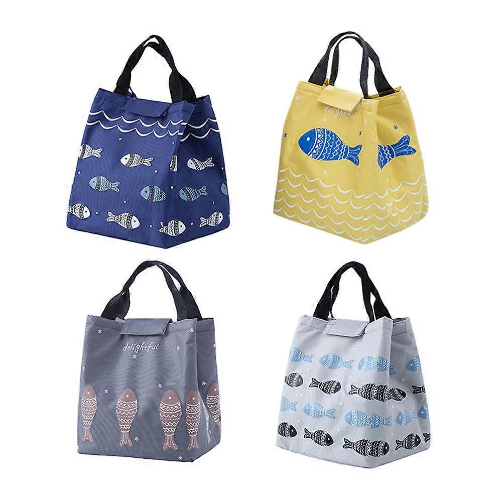 4 Pcs Insulated Lunch Bags for Daily Use, Heat Preserving Bento Bags with Neat Patterns and Double Foil Construction, Suitable for Outdoor Picnics