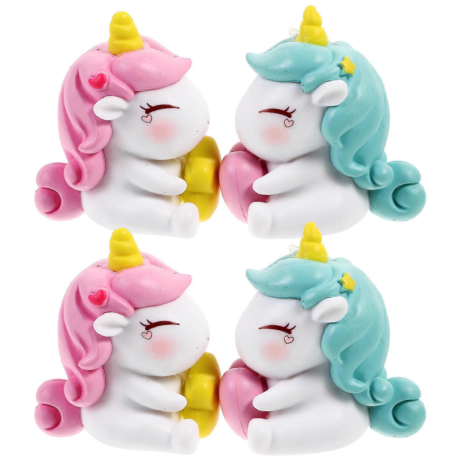4pcs Mini Unicorn Statues, Cute Resin Figurines for Home, Garden, and Cake Decorations