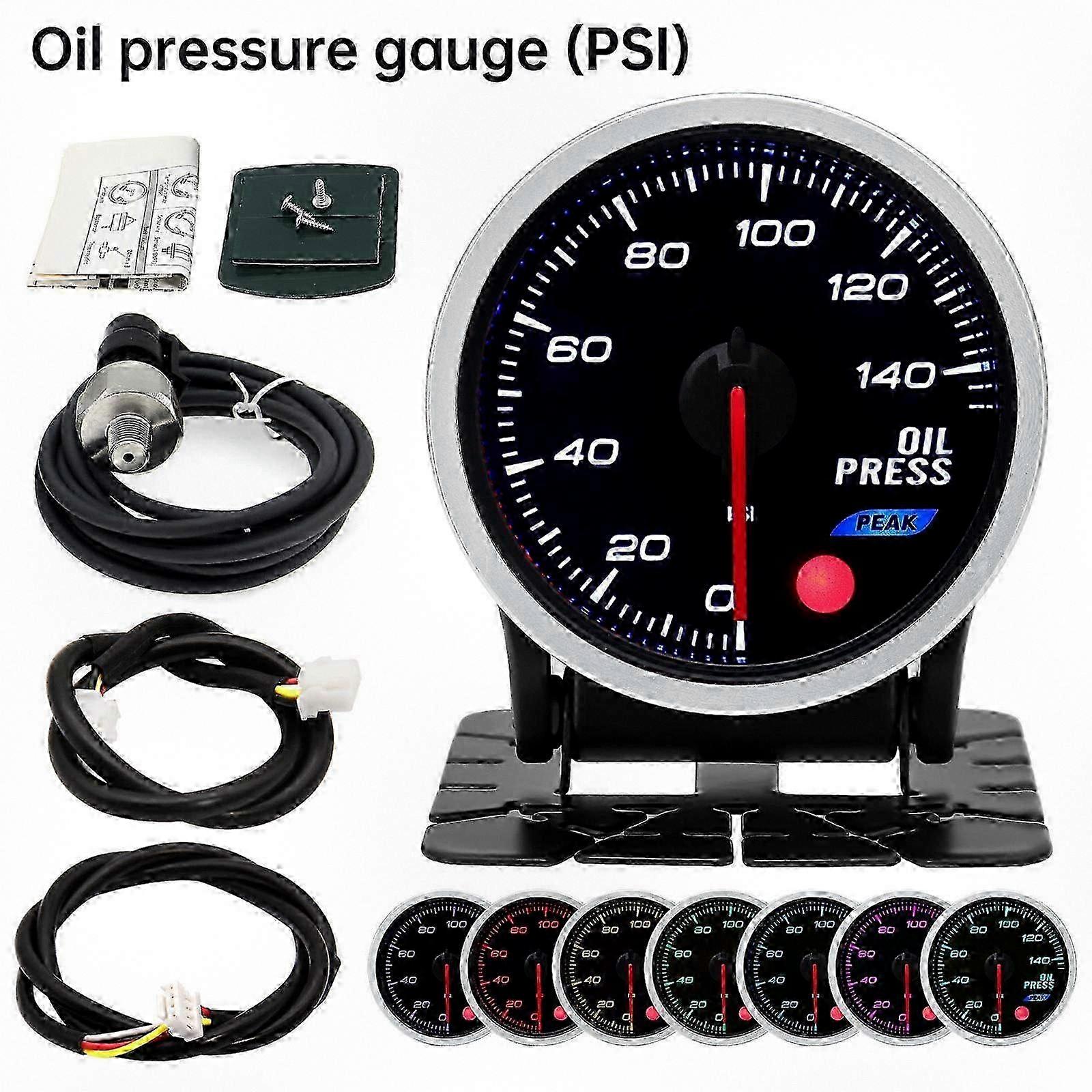 Tacômetro LED de 8 Cores com Display Duplo com Turbo Boost, Temperatura da Água, Pressão do Óleo, Voltímetro e Relação de Combustível de Ar EGT Gauge para Medidor de Carro de 2" 52mm