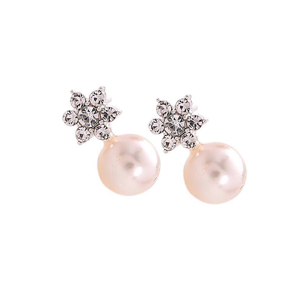 Crystal Inlaid Earrings Daily Wearing Elegant Style Jewelry Silver Color 2x1x1cm Flower Shape 1Pair