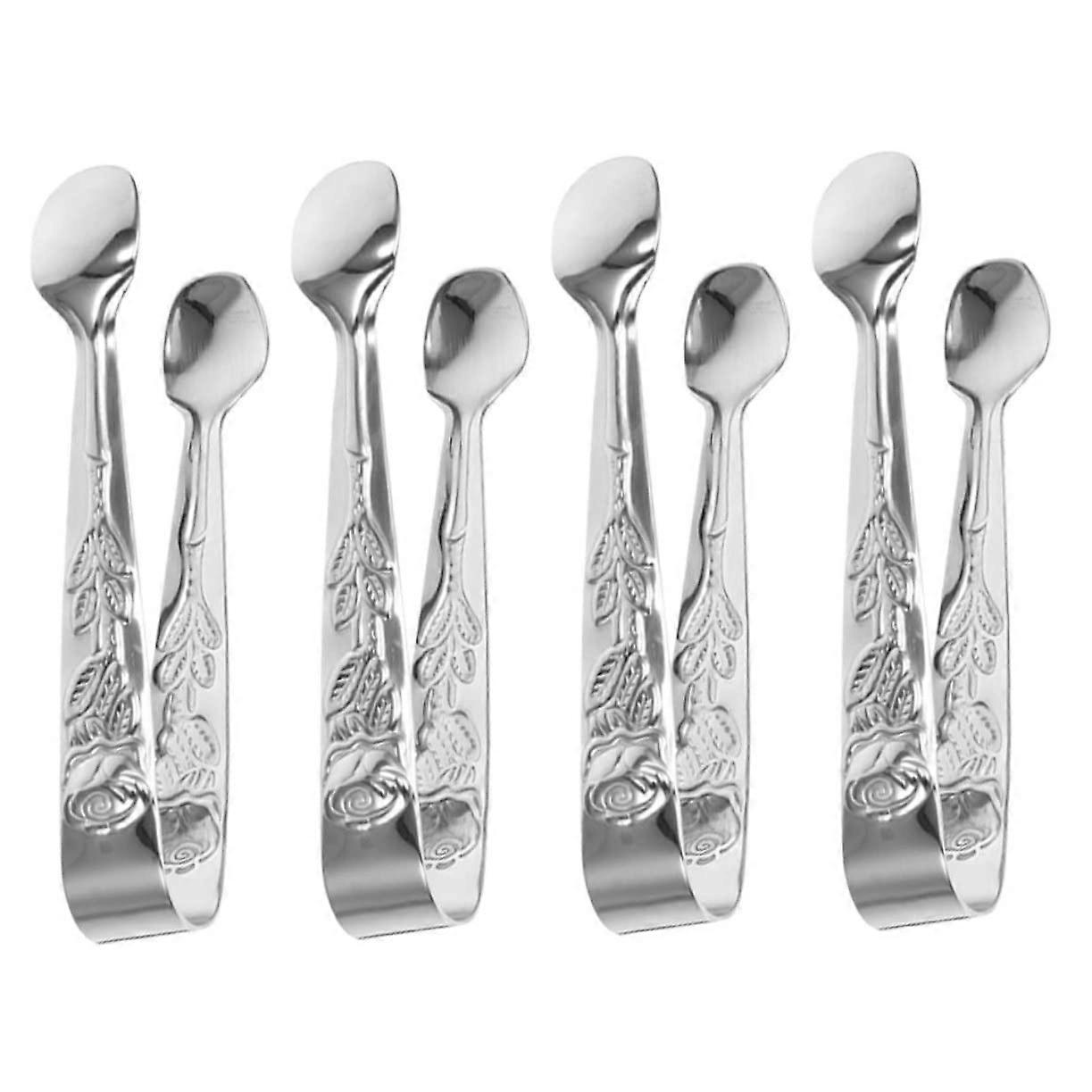 Stainless Steel Multi-Function Tongs with Mini Rose Pattern and Large Gap Teeth