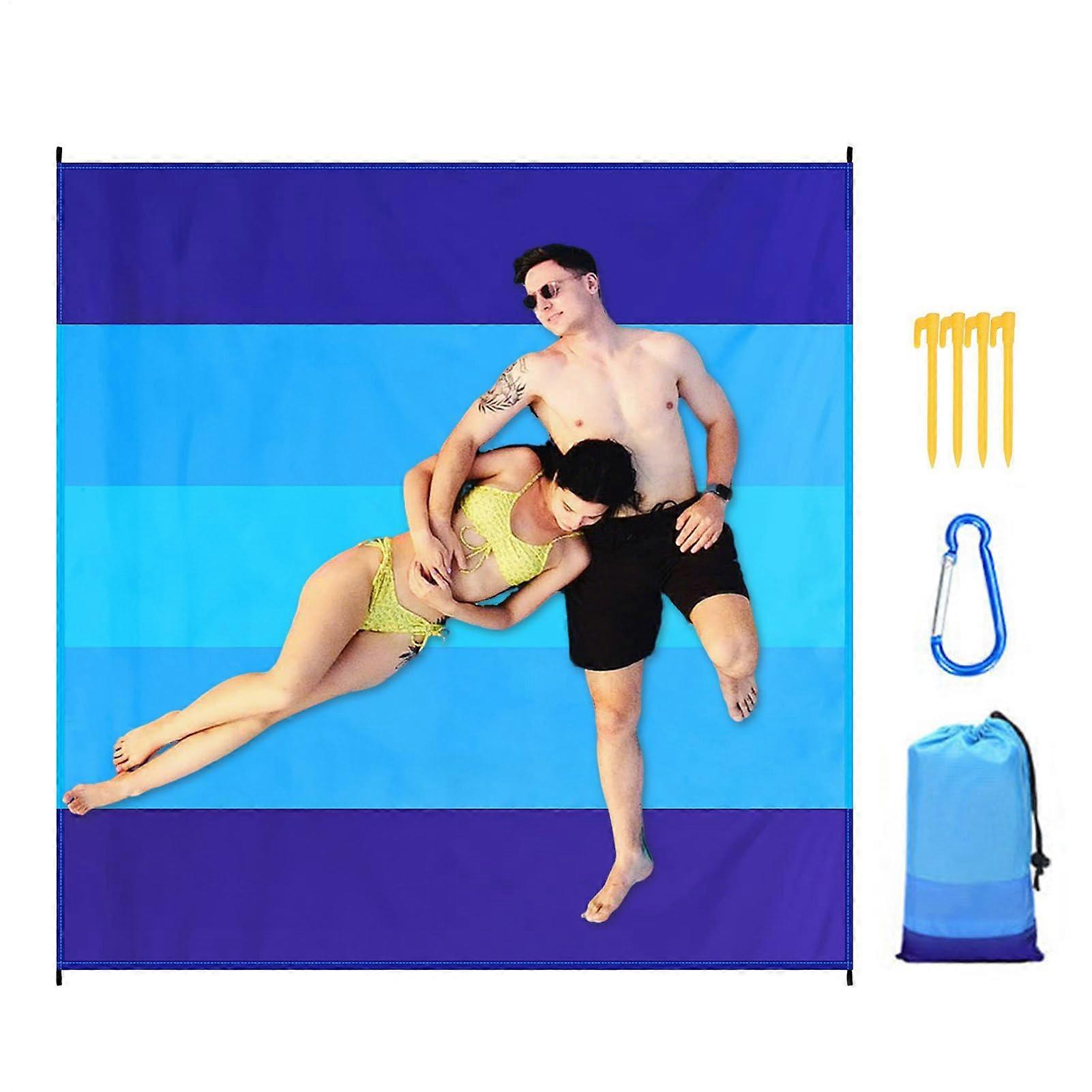Beach Blanket  Compact SandFree Mat  QuickDrying Underlay with 4 Pegs, 208x198cm