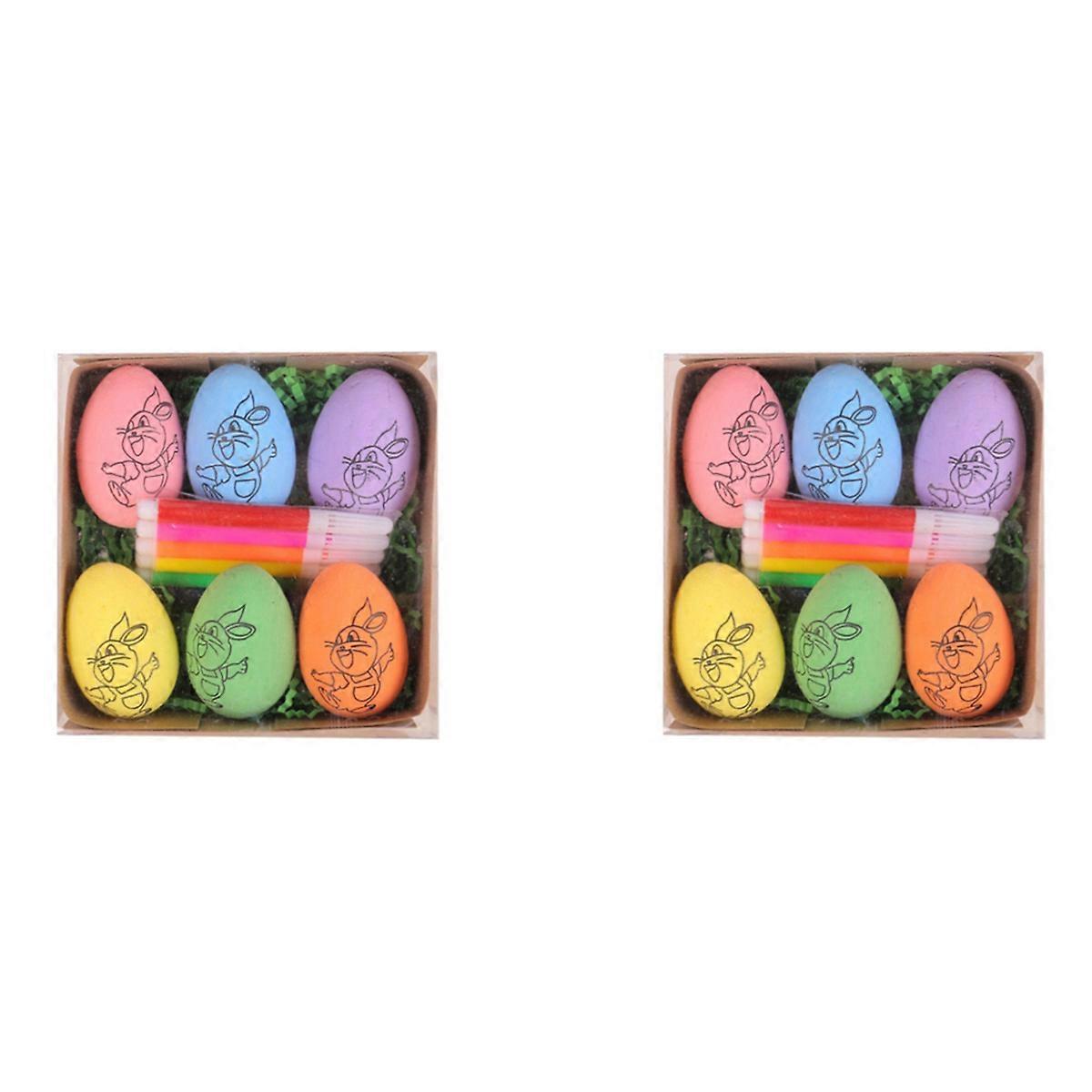 6Pcs Easter DIY Hand-Painted Eggs 2024 Children's Handmade Gift -A