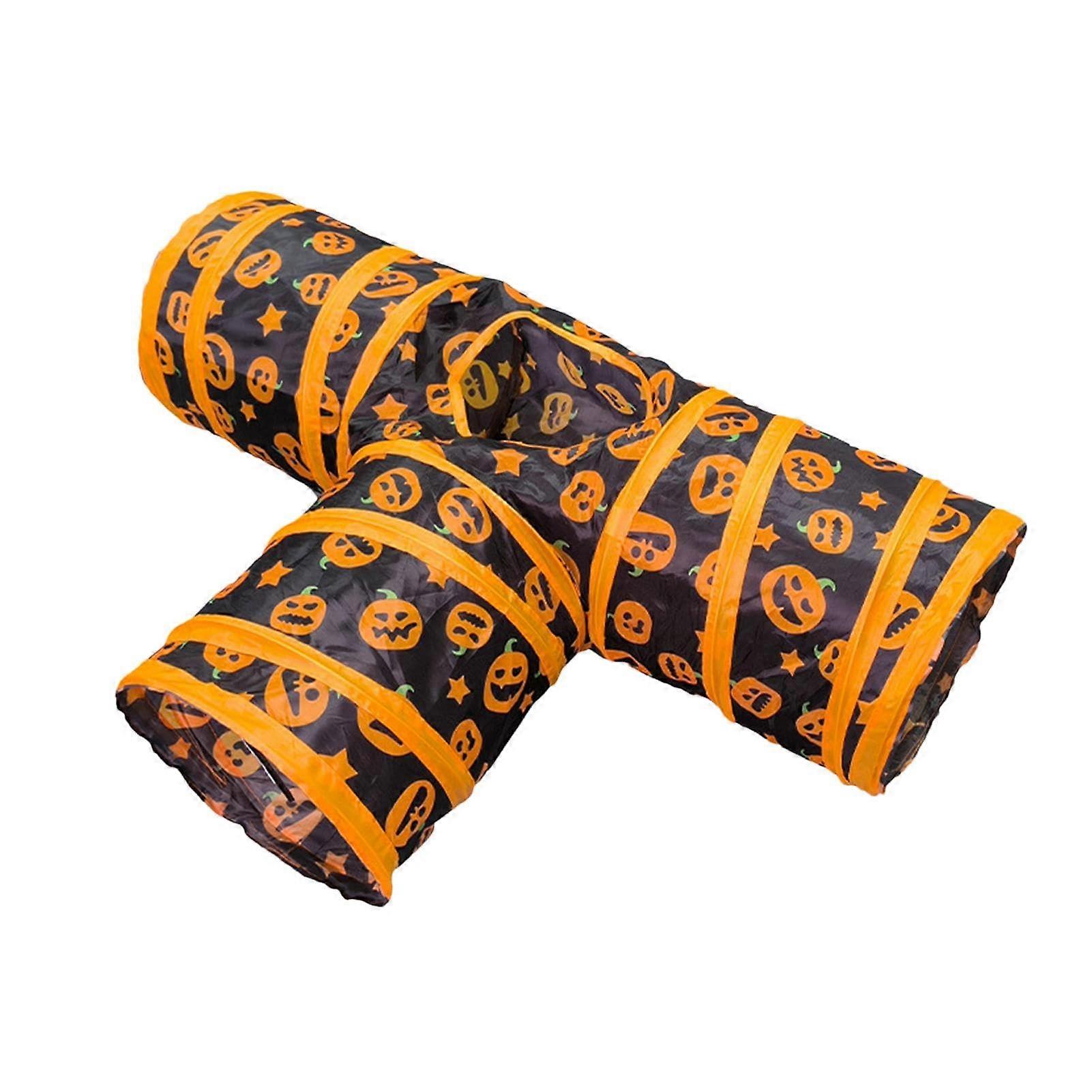Cat Tunnel for Indoor Cats - Foldable T-shaped Cat Tubes, Interactive Toy Labyrinth with Pumpkin Pattern, Cat Playground for Kittens and Rabbits