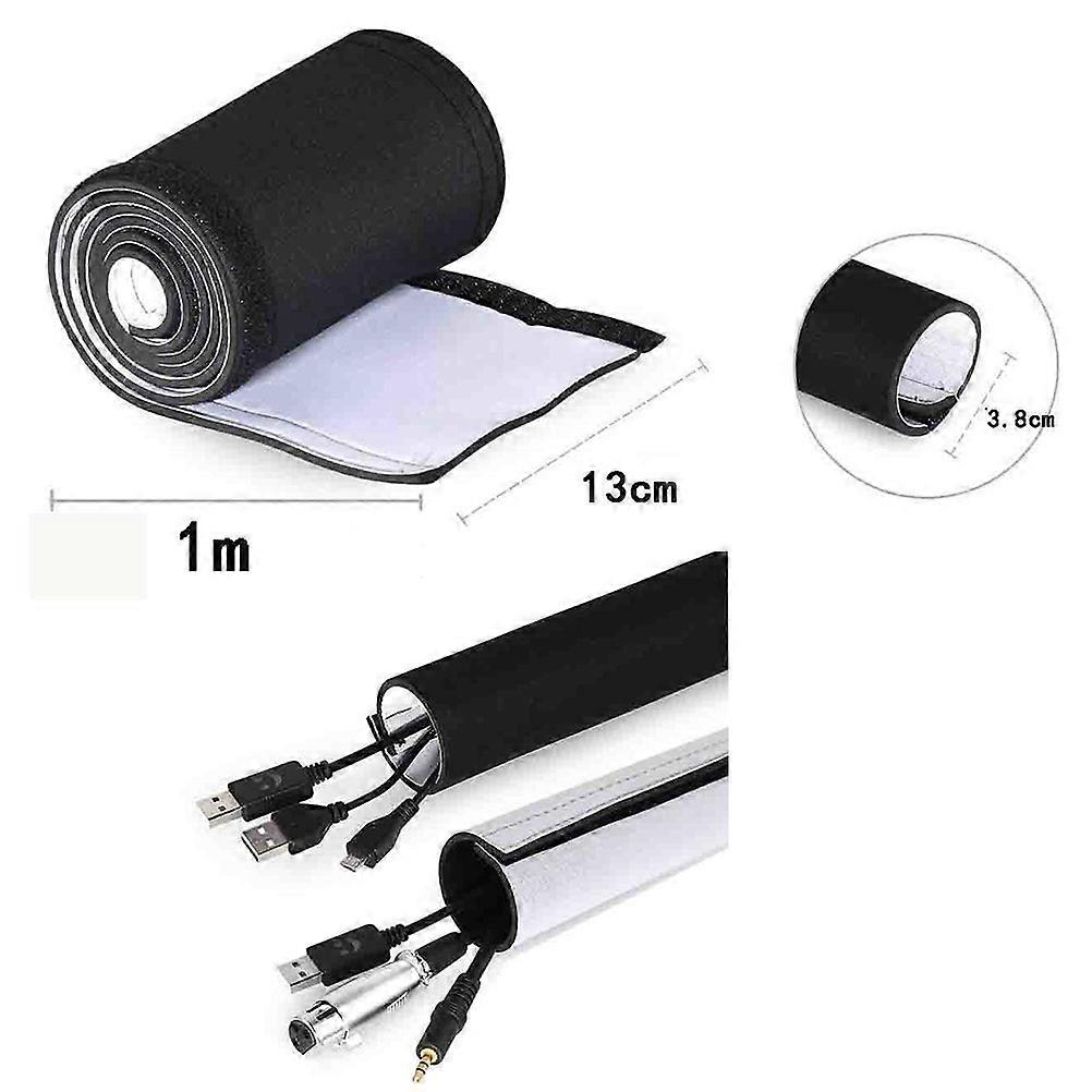 Cord Organizer Sleeve Wire Organizer For Computer Setup Black 100cm x 13cm Cable Bundling 2Pcs